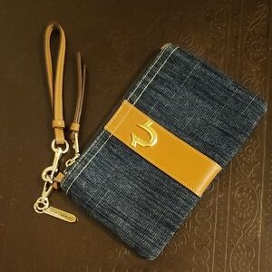 True Religion Denim Label Patch Wristlet with Red Trim